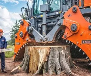 ابزارآلات غول پیکر؛ بیل‌ مکانیکی دهن گشاد تنه 1000 ساله درخت تو ۲ثانیه از جا کند