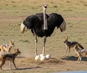 بدایع حیات وحش؛ شترمرغ عصبانی به حملات دیوانه وار برای محافظت از تخمش می رود