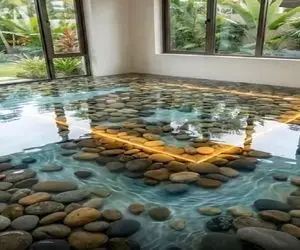 معماری خلاقانه؛ کف اتاقو جوری دیزاین کرد انگار تو ساحل و رو آبه فقط وقتی تختو گذاشت