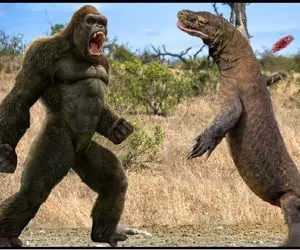 از جذابیت‌های حیات وحش؛ کومودو بین گوریلا گیر کرده یه تنه سر همشونو جدا میکنه