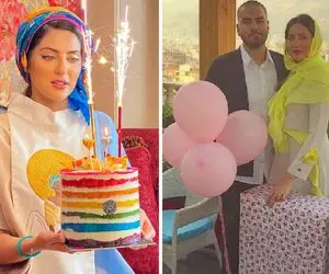 کیک هفت رنگ و خفن خانم بازیگر در روز تولدش! +عکس