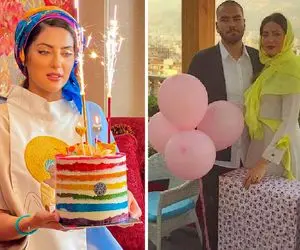 کیک هفت رنگ و خفن خانم بازیگر در روز تولدش! +عکس