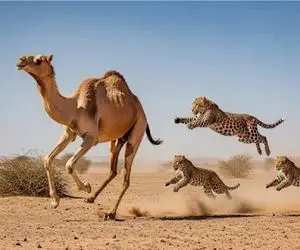 حیات وحش مصنوعی / سه تا پلنگ دنبال شتر دراز گذاشتن بگیرنش تیکه بزرگه اش گوششه