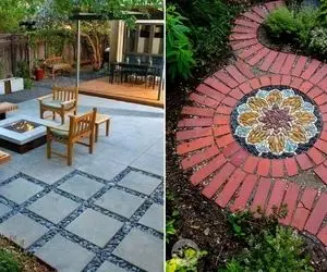 طراحی کفسازی حیاط با موزاییک شیک؛ ایده زیباسازی با ترکیب چمن یا تلفیق مدرن و کلاسیک