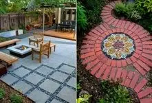 طراحی کفسازی حیاط با موزاییک شیک؛ ایده زیباسازی با ترکیب چمن یا تلفیق مدرن و کلاسیک