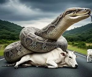 حیات وحش مصنوعی؛ گاو شجاع برای نجات جان مادرش از چنگ پیتون غول کمک آورد