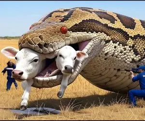 حیات وحش مصنوعی؛ گوساله دلیر برای نجات جان مادرش از چنگ پیتون غول کمک آور