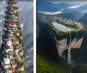 خوشگل ترین مکان‌ها روی گیتی؛ این دهکده استوانه ای رو روی یه صخره غول پیکر ساختن