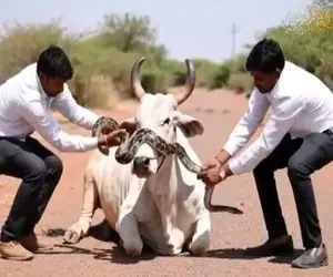 مستند حیات وحش؛ هندی های گاوپرست دیدن مار اومده گاوشونو نیش بزنه دست کردن تو دهنش