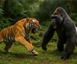 شاهکار حیات وحش / نبرد بی رحمانه گوریل با ببر که با تحقیر به پایان رسید