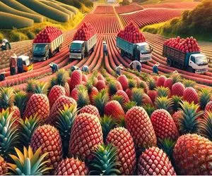 کشاورزی نوین؛ با تجهیزات به روز آناناس صورتی غول پیکر تولید میکنن با تریلی حمل نمیشه 