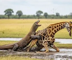 مستند حیات وحش / گردن کشی زرافه دراز ناز جلوی کومودو سفاک