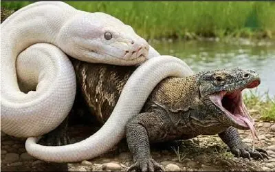 حیات وحش مصنوعی؛ پیتون سفید پیچید به پر و پای کومودو از هستی ساقطش کنه