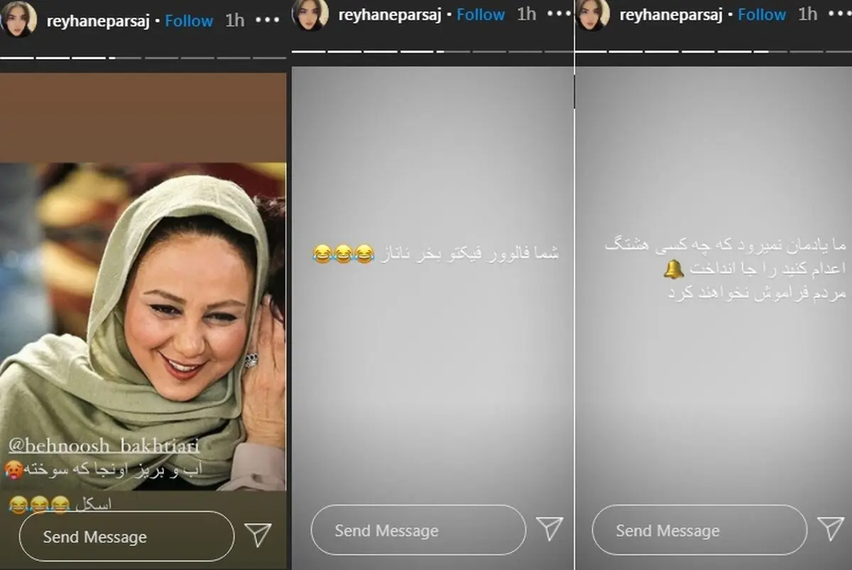 (عکس) فحاشی و دعوای اینستاگرامی ریحانه پارسا و بهنوش بختیاری “دهاتی؛ هرزه و چیپ”