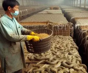 فرآوری مار؛ بعد تخمگذاری مارها زهرشو میگیرن واسه دارو شکمشون هم سفره میکنن واسه غذا