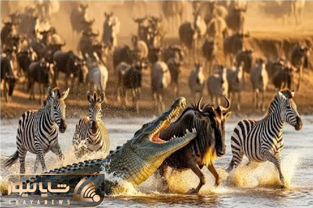 حیات وحش بی رحم / تمساح آماده از کل یالدار تا خر راه راه جر داد رفت جلو