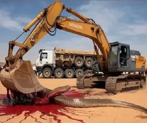 ابزارآلات غول پیکر؛ درگیری پیتون غول با اپراتور بیل مکانیکی برای حراست اکوسیستمش