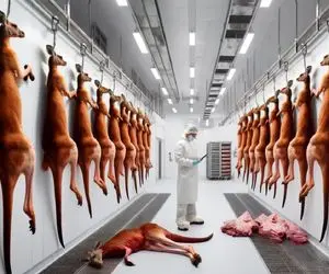 فرآوری کانگرو؛ وقتی کانگرو چاق  شد میفرستنش بخش کشتار جمعی تا برای استیک شدن آماده شه