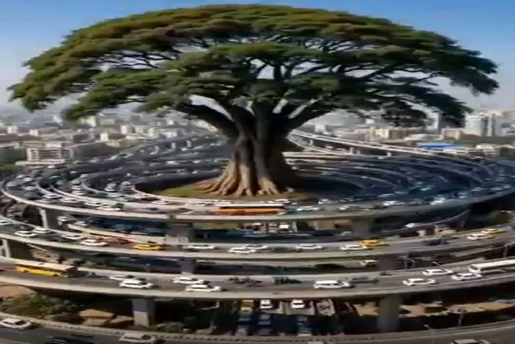 معماری خلاقانه؛ شهر نبوده این درخت بوده قطعش نکردن دور تا دورش جاده ساختن پیچ در پیچ