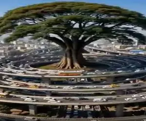 معماری خلاقانه؛ شهر نبوده این درخت بوده قطعش نکردن دور تا دورش جاده ساختن پیچ در پیچ