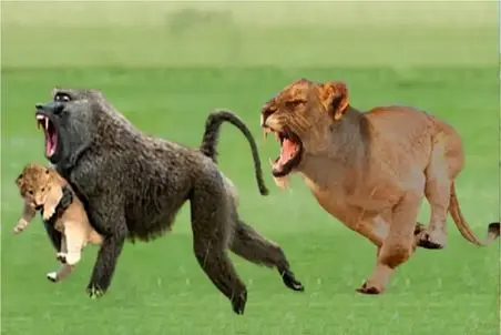 مستند حیات وحش؛ بابون یک توله شیر را دزدید