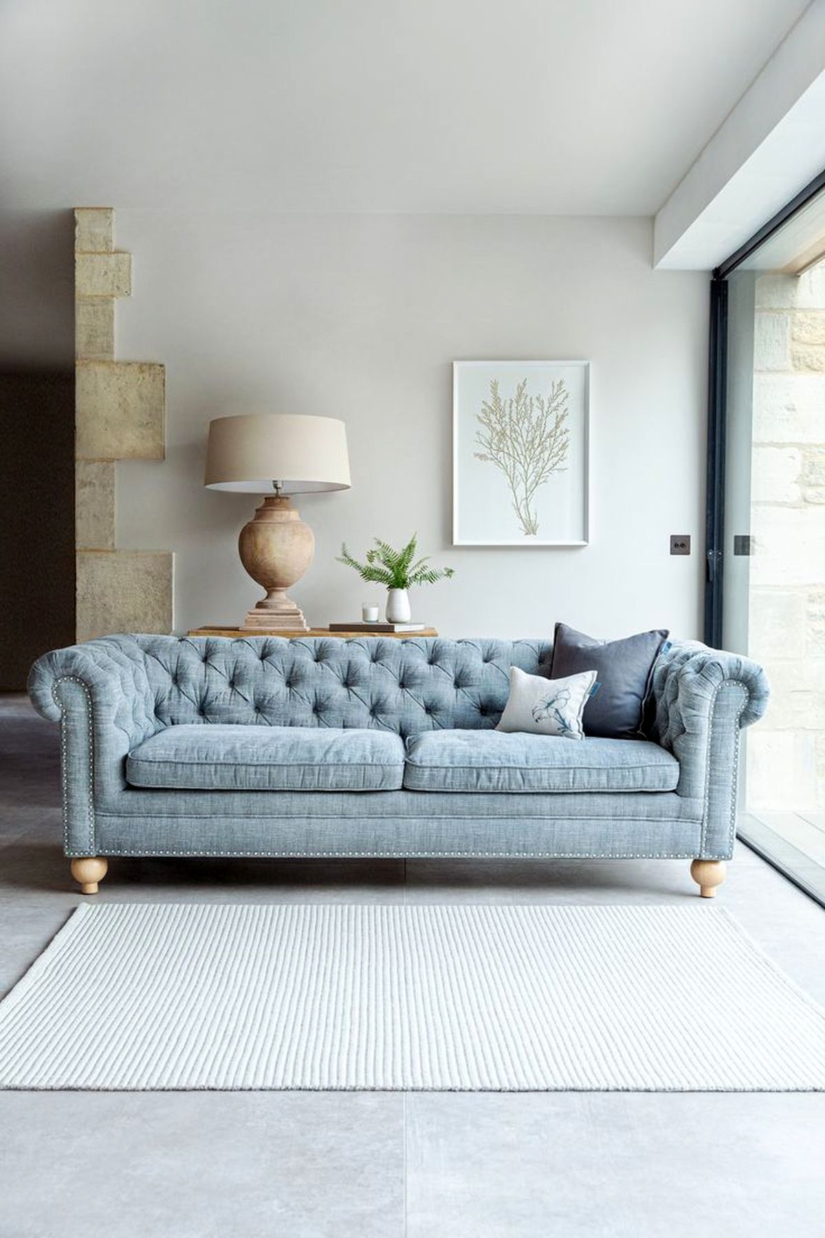 Cotswold Grey-Saintbury Linen 3 Seater Sofa - Washed Denim