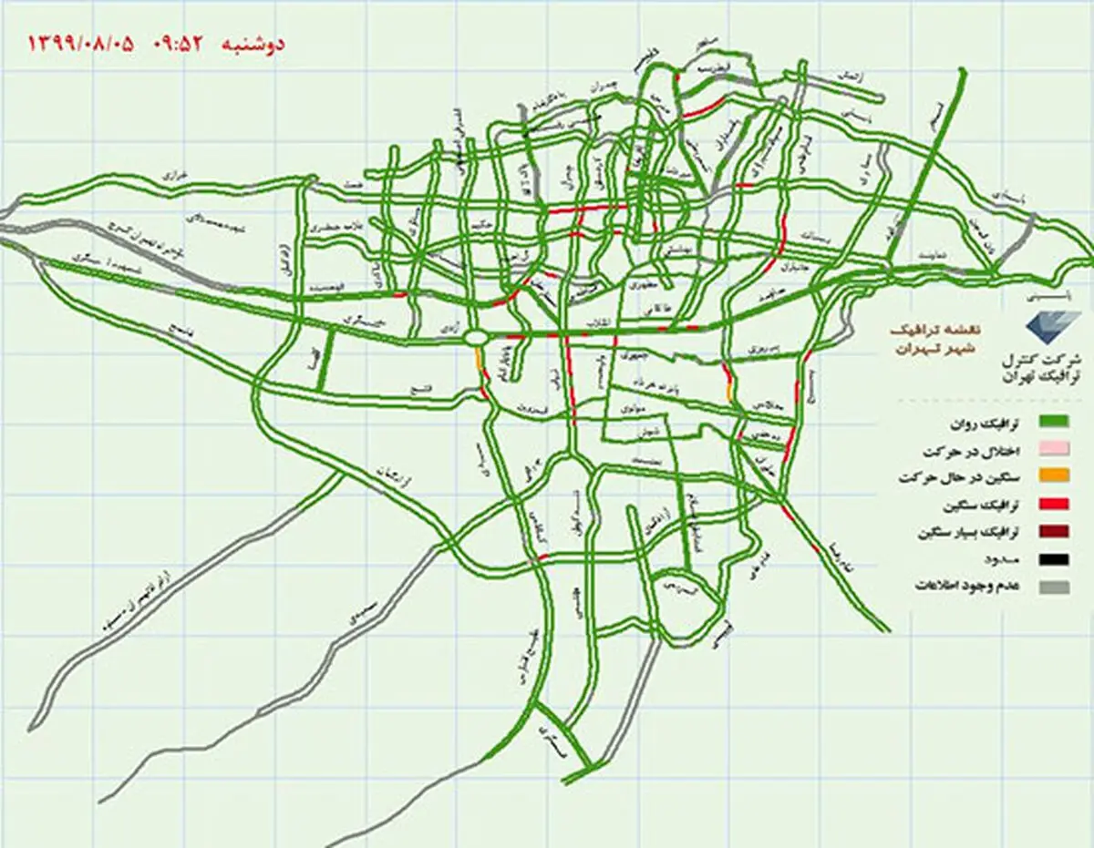 وضعیت ترافیک تهران در اولین روز محدودیت‌ها