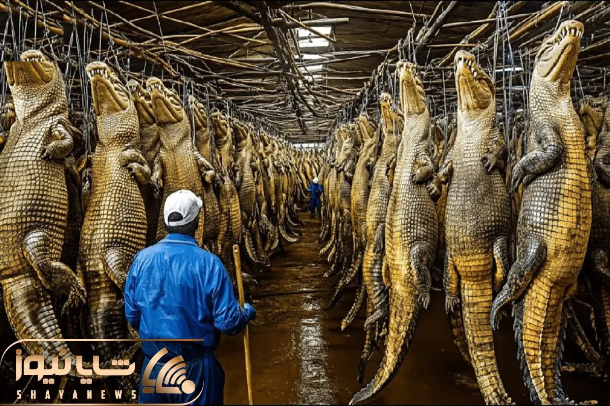 فرآوری تمساح؛ پوست تمساحی که با خوردن مرغ 500 کیلو شد و با پوست کن میکنه بهره کشی کنه