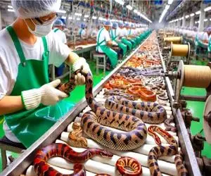 فرآوری مار؛ پیتون غول می‌چرخه تو خط تولید تا بشه دارو، غذا، کیف برند