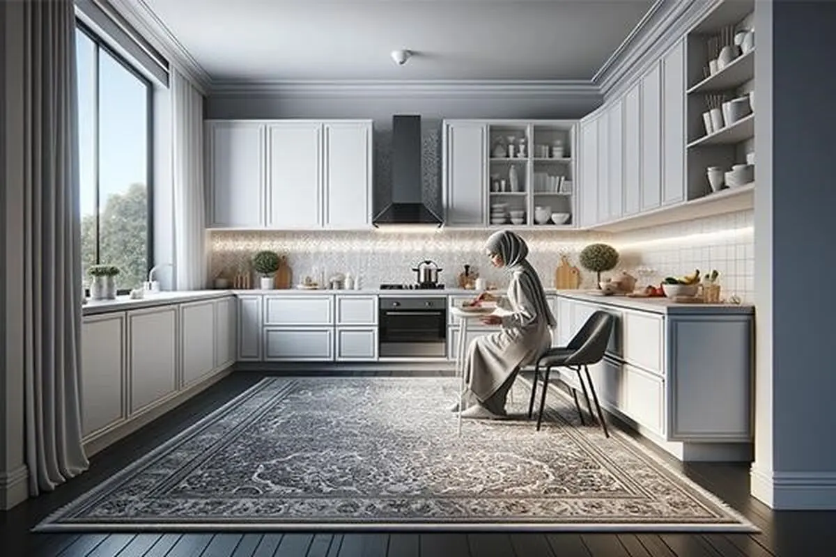 فرش برا آشپزخانه با کابینت سفید