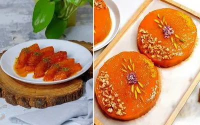دسر ساده کدو حلوایی با شیره انگور / سریع و فوری یه دسر خوشمزه و مقوی آماده کنید