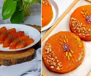 دسر ساده کدو حلوایی با شیره انگور / سریع و فوری یه دسر خوشمزه و مقوی آماده کنید