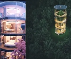 خانه‌های رویایی؛ وسط جنگل یه خونه استوانه ای شیشه ای ساختن ادم وحشت میکنه