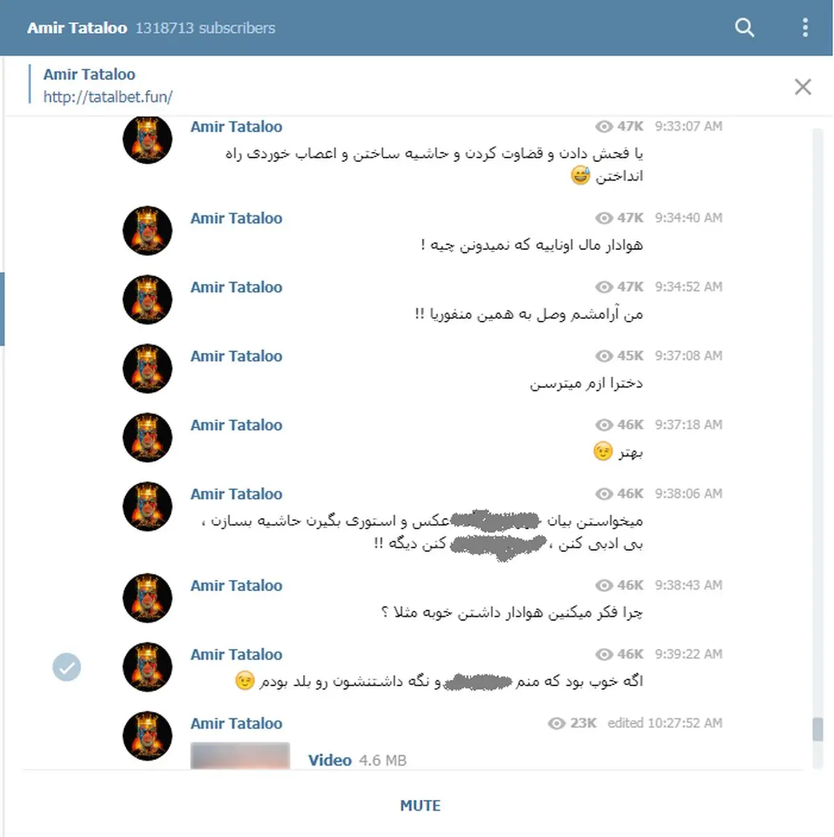 توهین های رکیک امیر تتلو به هوادارانش در تلگرام + عکس