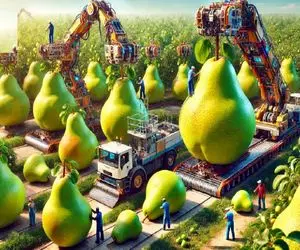 کشاورزی بدیع؛ بعد  هرس درخت گلابی درشت رو با ربات میچینن برای تولید مربای خوش طعم