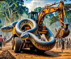 مستند حیات وحش؛ نبرد پیتون با اپراتور بیل مکانیکی برای حراست از تخم