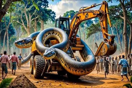 مستند حیات وحش؛ نبرد پیتون با اپراتور بیل مکانیکی برای حراست از تخم