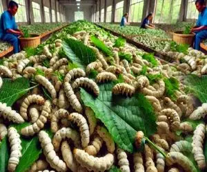 فرآوری کرم؛ میلیاردها کرم ابریشم و تو زودپز پروار میکنه ازش نخ ابریشم میکشه بیرون