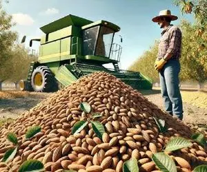 کشاورزی نوین؛ با ماشین مخصوص درختو میلرزونن تو 30 ثانیه 1000 کیلو بادوم میچینن