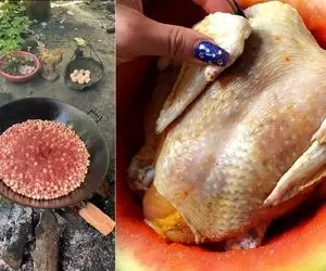 غذای هندوانه ای؛ هندوانه رو می ندازن تو روغن داغ و باهاش یه خوردنی محشر می سازن