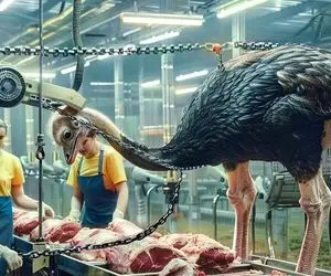 فرآوری شتر مرغ؛ شتر مرغ های بزرگ رو پروار میکنن تا بشن اندازه شتر با کلی پر فاخر