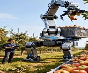 کشاورزی نوین؛ ماشین میوه چین ساختن با تبلت وصل میشن قدشو بلند کوتاه میکنن میوه میچینه