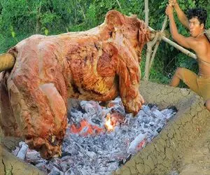 کباب خرس؛ آقاهه تو جنگل پوست خرسی که بهش حمله کرد رو کند تبدیل به بریونی کرد بلعید