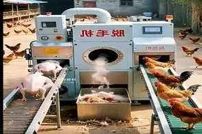 دامداری نوین؛ دستگاه دو کاره هم زمان مرغا رو هم ذبح میکنه هم پرچینی درد اصلا نمیفهمن