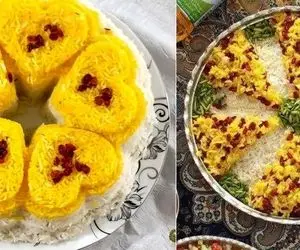 (ویدئو) تزئین آسون و شیک  برنج؛ با زرشک و زعفران پلو رو خوشگل دیزاین کنید