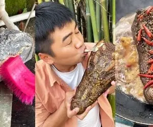 کله پاچه ؛ طبخ تکاندهنده کله تمساح توسط مرد چینی / ببین چجوری بناگوش به دندون میکش!