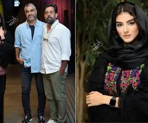 استایل آکاردئونی پردیس پورعابدینی و پژمان جمشیدی در اکران فیلم بی مادر در شمیران سنتر