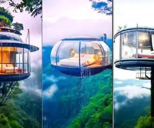 معماری خلاقانه؛ رو ابرا کنار آبشار و وسط جنگل خونه نقلی اعیونی ولی شیشه ای ساخت