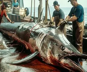 فرآوری اره ماهی؛ شکم اره ماهی غول پیکرو سفره کردن با اره هزار تیکش کردن