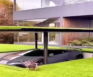 معماری خلاقانه؛ پارکینگ زده هم سطح زمین ماشین زیر زمینه با یه دکمه میاد بالا